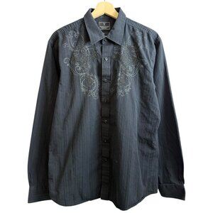 Marc Ecko Embroidered Button Up Shirt Black L Jesse Pinkman Y2K Skater Grunge